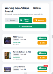 Halaman Kelola Produk