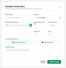 Form Tambah Produk Baru